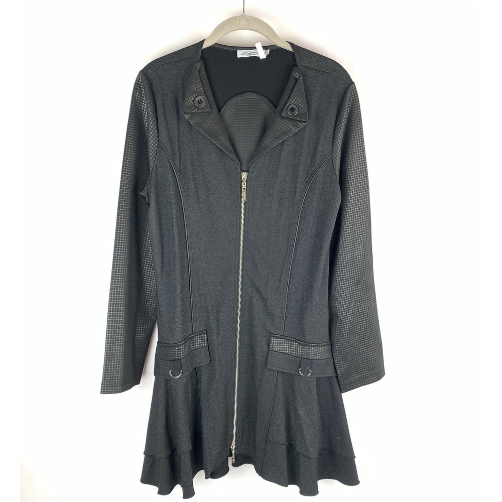 Dzhavael Couture Dress Women Large Soft Black Gray Artsy Lagenlook Stretchy
